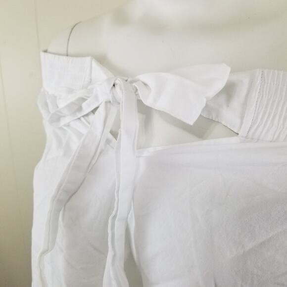 Zara Basic M White Balloon Ruffle Sleeve Blouse Off the Shoulder Keyhole Bow - Picture 3 of 8
